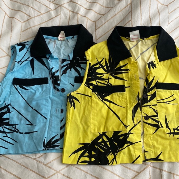 Vintage Yellow and Blue tropical crop tops, size M - Picture 1 of 4
